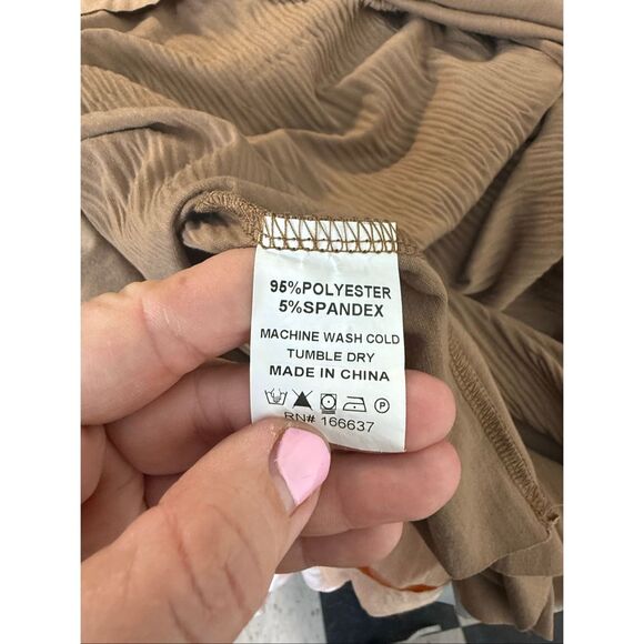 Sapphire Brown Crinkle Pull-On Elastic Waist Midi Skirt XL Boho Modest - Picture 5 of 5